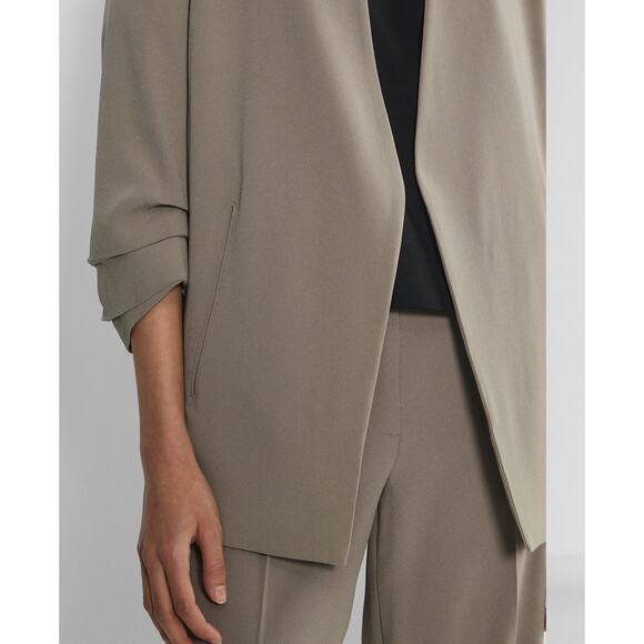 ARITZIA BABATON Blazer 2 Power Hip Taupe Mirror Crepe Open Front Shawl Collar - Picture 2 of 16
